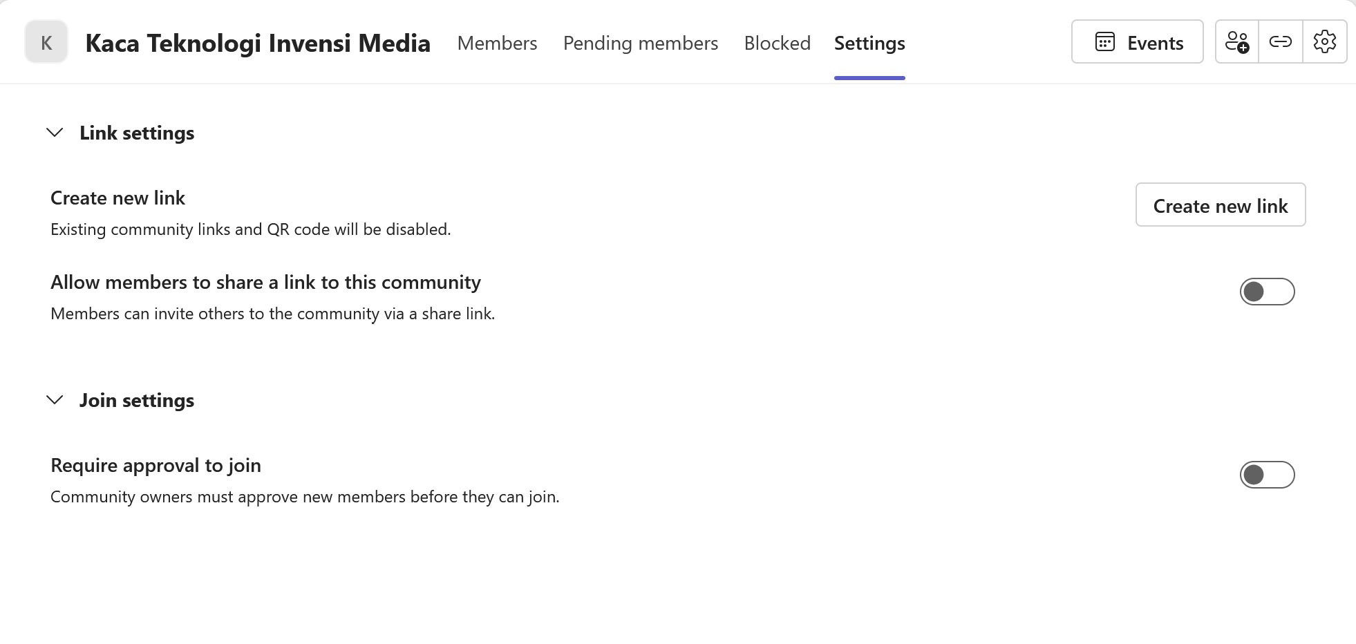 Community invitation settings Microsoft Teams