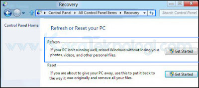 Cara install ulang Windows tanpa menghapus atau kehilangan data-data penting dan tidak perlu backup. Hal ini bisa dilakukan karena Microsoft sudah menyediakan fitur yang namanya "Refresh your PC without affecting your files". Pada fitur ini kita bisa melakukan install ulang tanpa menghapus data-data penting. Seperti, projek kerja, dokumen, musik, video dan masih banyak lagi.