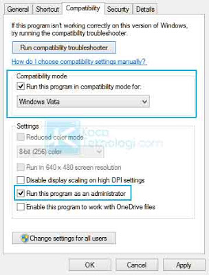 Jalankan Program Dalam Compatibility Mode