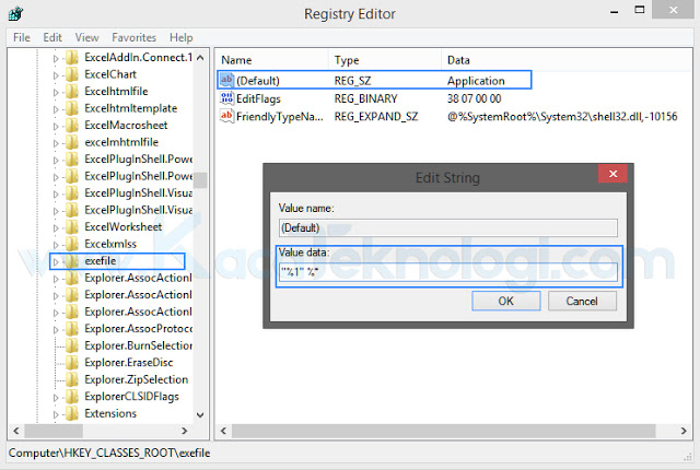 Cara mengatasi file exe yang tidak bisa dibuka pada windows 7/8/8.1/10. Masalah ini bisa muncul dikarenakan adanya virus, kerusakan sistem, atau ada perubahan registry pada Windows sendiri. Maka dari itu, ketika kita akan menjalankan file yang berekstensi exe maka akan muncul sebuah pesan yang bertuliskan "Windows can't open this type of file (.exe)" bahwa jenis file ini tidak dikenali atau mungkin tidak muncul reaksi apa-apa meskipun anda sudah menjalankan file exe.