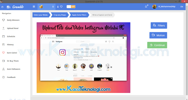 Bagaimana cara upload, repost foto / video Instagram lewat PC, desktop atau laptop menggunakan aplikasi gramblr atau instapic ? Upload foto merupakan salah satu hal yang begitu penting terutama bagi pengguna Instagram sendiri. Karena, tanpa upload foto rasanya ada yang kurang namun pihak pengembang Instagram sendiri belum menyediakan fitur yang mendukung upload foto melalui PC maupun Laptop. Hanya saja anda bisa mengakses Instagram melalui desktop namun tidak untuk upload foto, untuk mengkases Instagram melalui laptop / PC anda bisa mengaksesnya di sini → www.Instagram.com. Lalu bagaimana caranya untuk upload , repost foto Instagram melalui PC, desktop atau laptop ? masih banyak orang yang belum mengetahui akan hal ini. Oleh karenanya banyak yang mencari caranya di internet 😆. Padahal caranya sangatlah mudah anda hanya perlu mengunduh sebuah aplikasi yang bernama Gramblr. Selain Gramblr anda bisa menggunakan InstaPic hanya saja aplikasi ini hanya bisa didapatkan untuk Windows versi 8 keatas (App Store) aplikasi ini bahkan lebih kompleks dibandingkan Gramblr sendiri. Karena pada aplikasi ini kita bisa mengakses semua fitur yang terdapat pada android di PC / laptop seperti melihat story. Caranya pun tetap tidak berbeda jauh dengan cara yang sudah dijelaskan di atas.