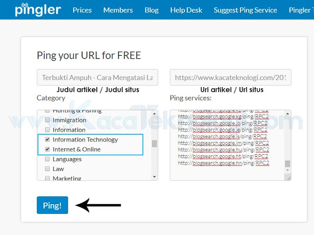 Submit artikel atau dikenal dengan istilah ping adalah salah satu faktor seo on-page yang bertujuan agar artikel lebih mudah terindeks Google. Sebenarnya masih sama saja seperti anda submit url ke Google menggunakan Google Webmaster Tool. Namun dengan ping artikel ini anda bisa sekaligus melakukan backlink dofollow yaitu link yang memiliki nilai di mata Google sehingga situs anda memiliki peringkat yang tinggi dan dapat meningkatkan situs anda pada SERP (Search Engine Result Page).