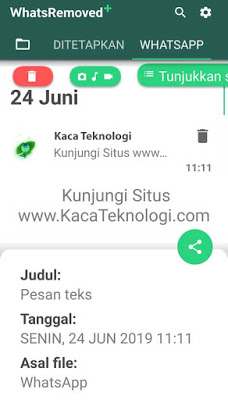 Banyak alasan mengapa kita harus mengetahui pesan yang sudah dihapus pada WhatsApp. Salah satunya adalah karena rasa penasaran kita pada pesan yang ditarik tersebut. Ketika itu pesan yang tadinya bisa dibaca maka akan berubah menjadi "This message was deleted". Untuk melihat pesan tersebut kita bisa menggunakan aplikasi atau tanpa aplikasi.