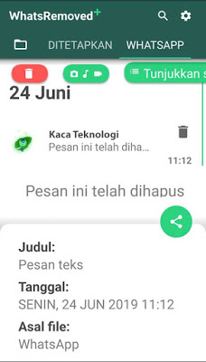 Banyak alasan mengapa kita harus mengetahui pesan yang sudah dihapus pada WhatsApp. Salah satunya adalah karena rasa penasaran kita pada pesan yang ditarik tersebut. Ketika itu pesan yang tadinya bisa dibaca maka akan berubah menjadi "This message was deleted". Untuk melihat pesan tersebut kita bisa menggunakan aplikasi atau tanpa aplikasi.