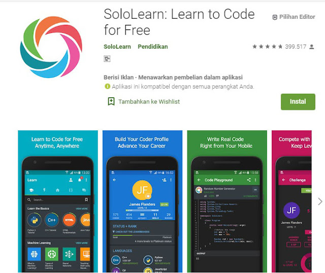 Aplikasi Belajar Coding Atau Pemrograman Terbaik Di Android - Kaca