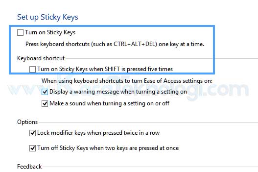 Bagaimana cara mematikan filter / sticky keys di Windows 7/8/8.1/10 dan cara mengatasi tombol ctrl & shift yang aktif terkunci dan tertekan terus terlebih lagi ketika bermain game.