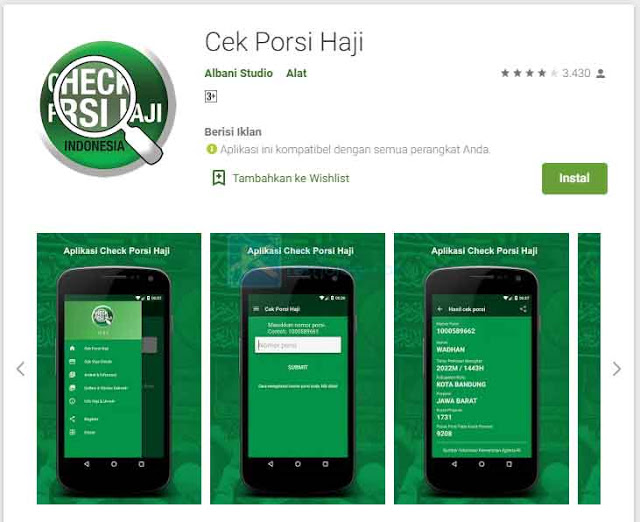 mengecek nomor porsi haji menggunakan aplikasi Play Store