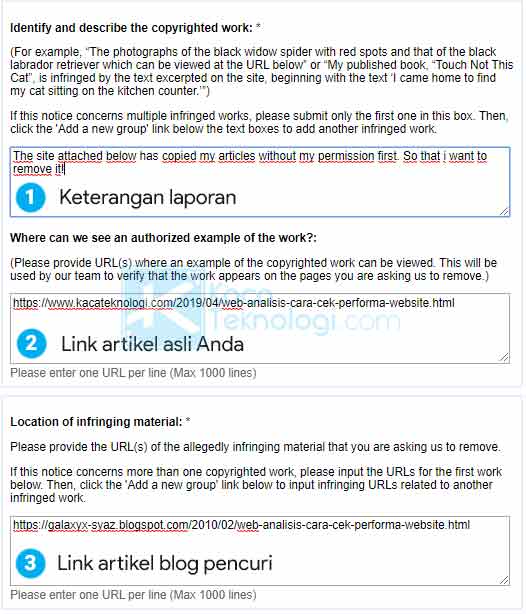 Cara melaporkan dan takedown blog yang copy paste artikel kita ke Google DMCA agar artikel yang terdeteksi duplikat dihapus dan ditindak tegas oleh Google