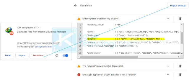 Cara mengaktifkan dan memasang IDM (Internet Download Manager) di browser Google Chrome terbaru dengan file idmgcext.crx dan bagaimana cara mengatasi error crx_header_invalid ketika memasang ekstensi.