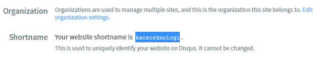 Copy shortname Disqus untuk digunakan pada situs WordPress Anda.