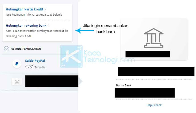 Anda akan diarahkan ke halaman di mana Anda bisa melihat metode pembayaran yang tersedia di akun Anda. Jika Anda ingin menambah bank baru silakan klik "Hubungkan rekening bank" dan jika Anda ingin menambahkan kartu kredit silakan klik "Hubungkan kartu kredit".