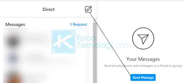 Selanjutnya, Anda akan melihat seluruh isi pesan akun Anda. Untuk memulai mengirim pesan silakan klik Send Message atau klik ikon pena yang terdapat di samping tulisan Direct.