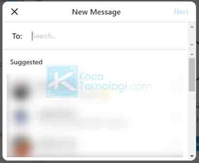 Kemudian, silakan pilih daftar penerima yang tersedia. Jika tidak ada, Anda bisa ketikkan username akun Instagram penerima di kolom yang disediakan. Setelah itu klik Next.
