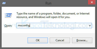 Tekan Windows + R secara bersamaan kemudian ketikkan msconfig lalu tekan enter.