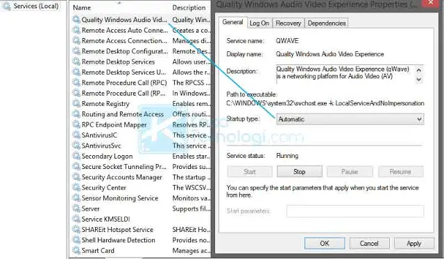 Tekan Windows + R pada keyboard Anda dalam waktu yang sama. Ketikkan services.msc kemudian tekan enter. Gulir ke bawah kemudian klik dua kali pada layanan Quality Windows Audio Video Experience. Ubah Startup Type menjadi Automatic.
