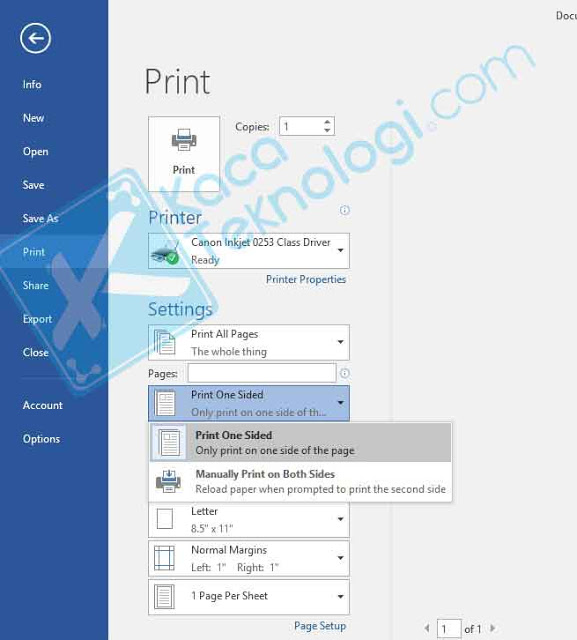 Cara print duplex atau depan belakang di microsoft word 