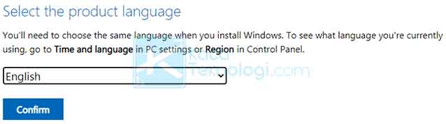 Pada bagian Product Language, pilih bahasa yang ingin Anda gunakan. Di sini saya memilih bahasa Inggris (English). Klik Confirm untuk mengkonfirmasi pilihan.