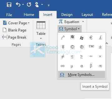 Selanjutnya, klik pada menu Insert → Symbol → More Symbol.