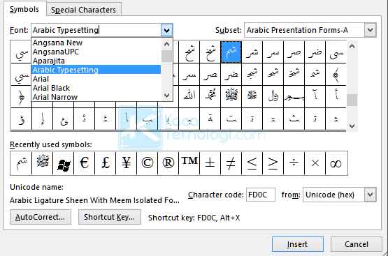 Setelah itu, akan muncul jendela baru. Pada tahap ini silakan Anda ubah jenis font menjadi Arabic Typesetting.