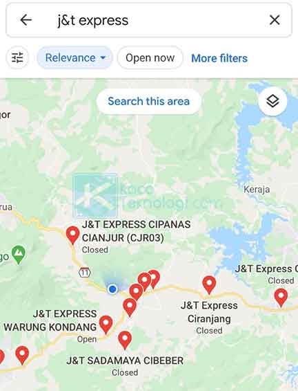 Pada kotak pencarian Google Maps, ketikkan kata kunci "J&T Express" tanpa tanda petik kemudian konfirmasi.