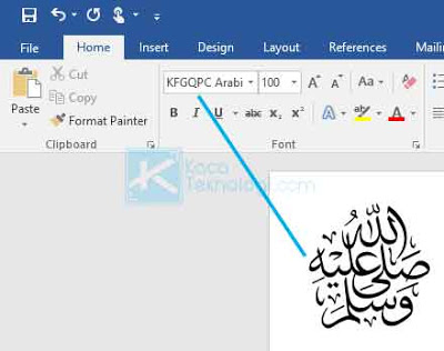 Setelah font berhasil dipilih, selanjutnya Anda hanya perlu mengetikkan huruf secara sembarang sampai Anda mendapatkan tulisan Arab yang Anda maksud. Untuk lafadz Shallallahu ‘Alaihi Wa Sallam silakan tekan huruf G pada keyboard.