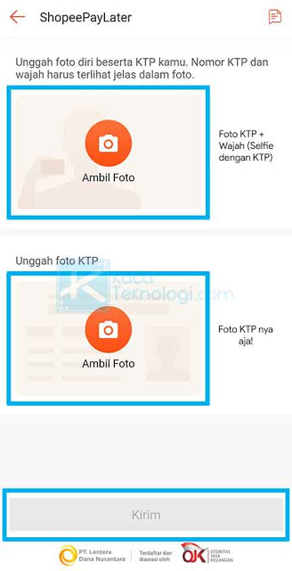 Silakan unggah foto KTP Anda berserta diri Anda alias selfie sambil menunjukan foto KTP sebagai cara verifikasi wajah di Shopee Paylater.