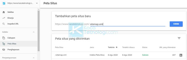 Sitemap atau Peta Situs adalah file tempat Anda dapat mencantumkan laman web situs untuk memberi tahu Google dan mesin telusur lain tentang organisasi konten yang terdapat pada situs Anda. Ikuti cara di bawah ini untuk memasukkan sitemap ke Google Search Console: