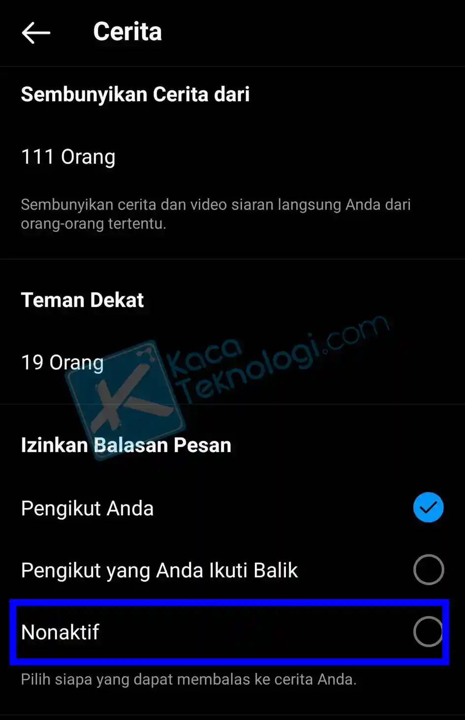 cara mematikan kolom komentar di ig story