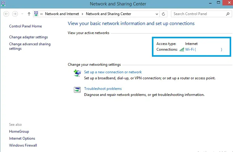Open Network and Sharing Center. 