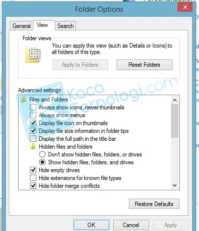 5 Langkah Menampilkan File Tersembunyi di Windows 8
